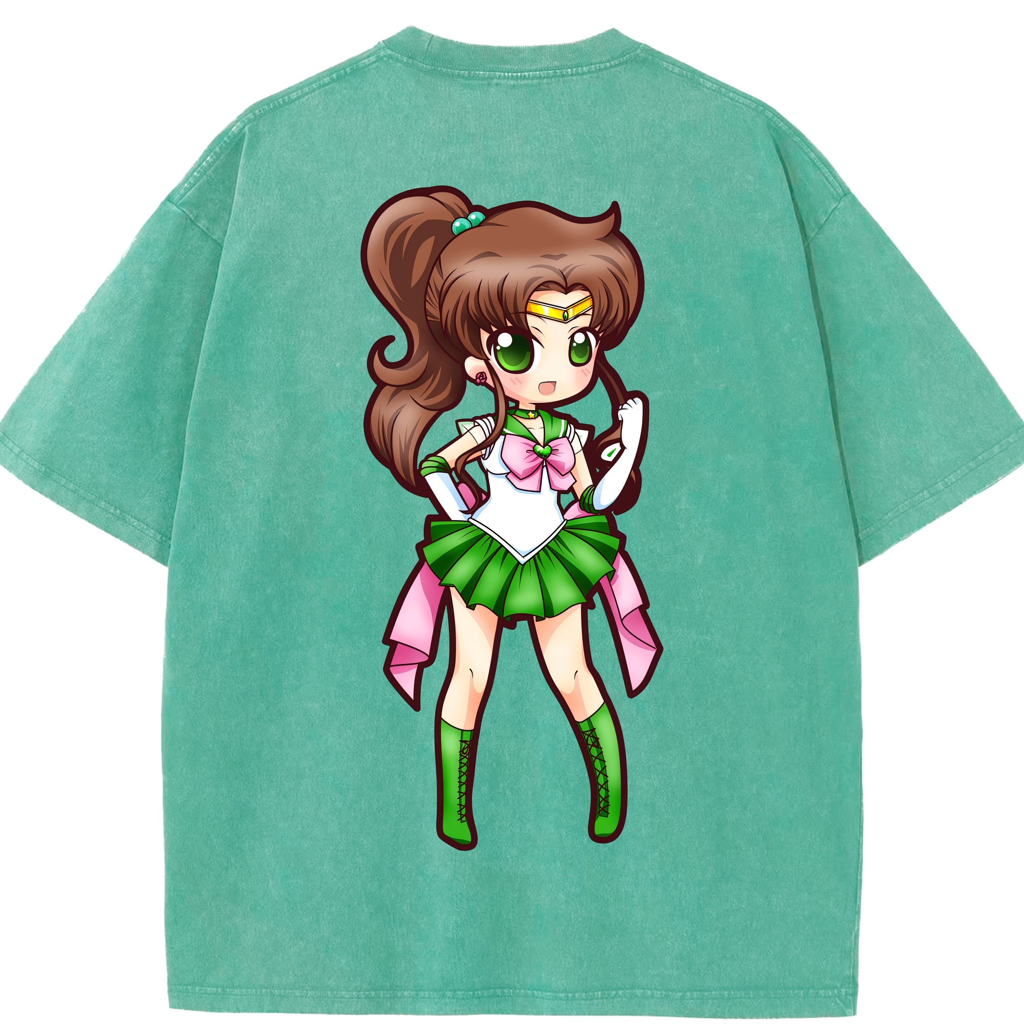 （画像用） 美少女戦士セーラームーン 木野 まこと きの まこと Sailor Moon Kino Makoto （セーラージュピター；Sailor Jupiter） 綿100% ヴィンテージ風 半袖Tシャツ（背面プリント）